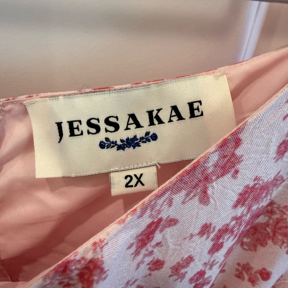 JessaKae Pink Floral Puff Sleeve Midi Dress Boho Vera Size XXL 2X - Picture 5 of 10